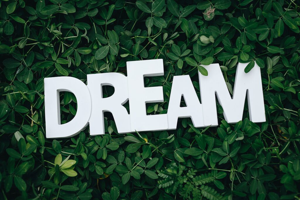 A sign that says DREAM in white letters 