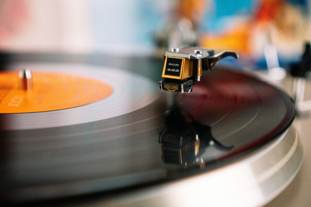 A needle on a record player